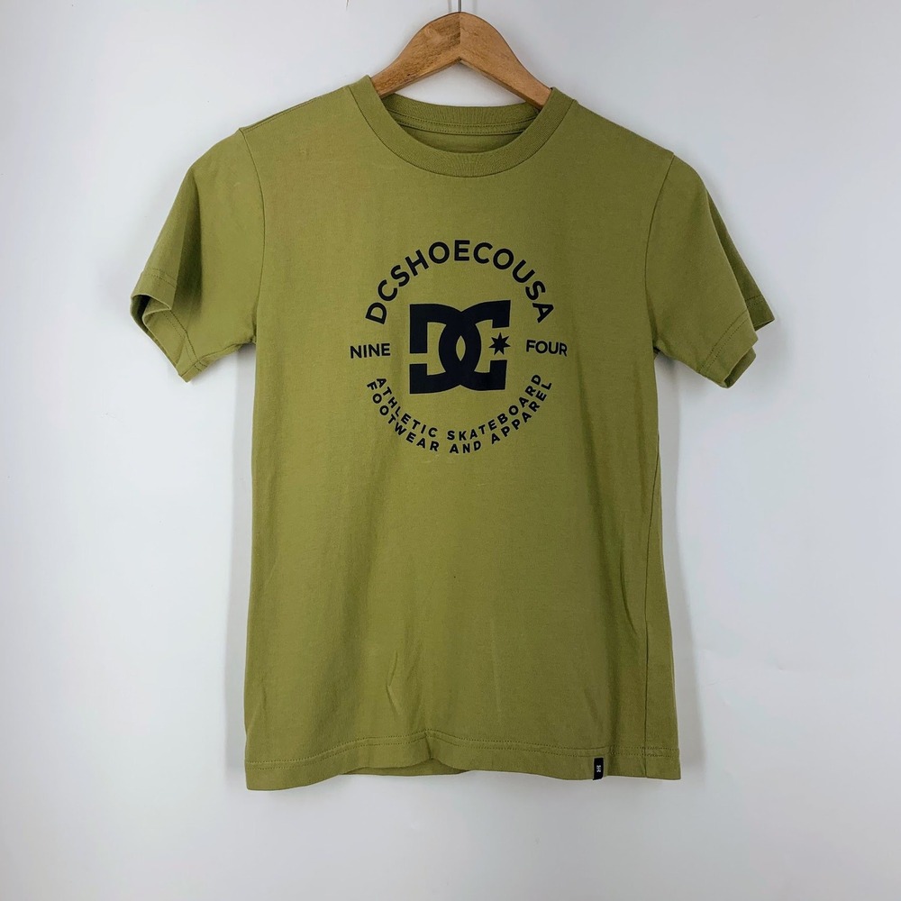 DC Shoes Boys Olive Green Graphic Logo Short Sleeve Skate T-Shirt Kids Size 12